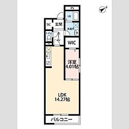 リーブルファイン成城学園前 1階1LDKの間取り