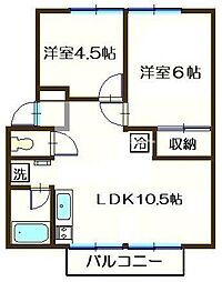 ベルヴュー港南台 1階2LDKの間取り
