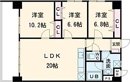 森塚第20マンション 12階3LDKの間取り