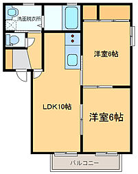 マルベリィB 2階2LDKの間取り