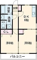 サンハイム宮ノ後 1階2DKの間取り