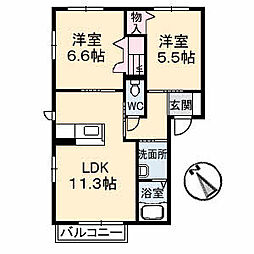 マイネル中野　Ｂ棟 2階2LDKの間取り