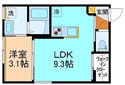 グローリー上関 101 1階1LDKの間取り