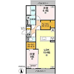 パサログランデ賑町 201 2階2LDKの間取り