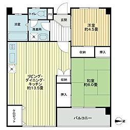 調布住宅 7階2LDKの間取り