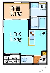 グローリー上関 102 1階1LDKの間取り