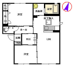 ウエストヒルズ　Ｂ棟 1階2LDKの間取り