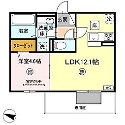 MER行事　A棟 1階1LDKの間取り