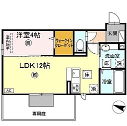 MER行事　A棟 1階1LDKの間取り
