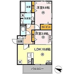 MITE行事　B棟 2階2LDKの間取り