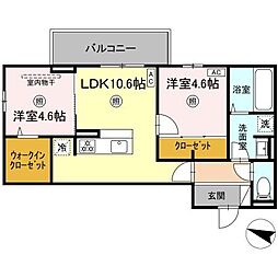 MITE行事　B棟 3階2LDKの間取り