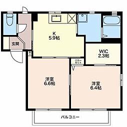 ディアスかすみ Ａ 1階2Kの間取り