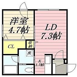 SENSAI-TSUKISAMU 3階1LDKの間取り