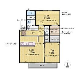 グリーンハウス 2階2LDKの間取り