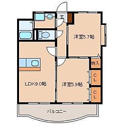 フェリスタ舞鶴 2階2LDKの間取り