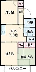 ウォーターバリー 2階3DKの間取り