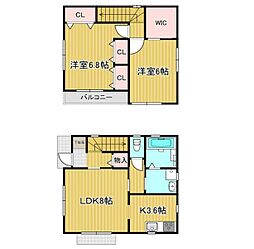ヘアレス 1階2LDKの間取り