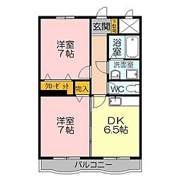 ソアニエIII 3階2DKの間取り