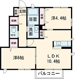 カーサ　ヴェルデ 1階2LDKの間取り