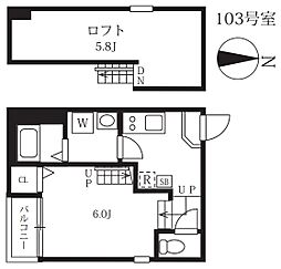ハーモニーテラス東水切町 1階1Kの間取り
