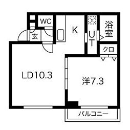 クラリス菊水V 3階1LDKの間取り