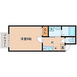 スカイハーツ新田 2階1Kの間取り
