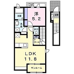 プリムローズガーデンI 2階1LDKの間取り