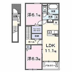 （仮）芝町アパートＢ 2階2LDKの間取り