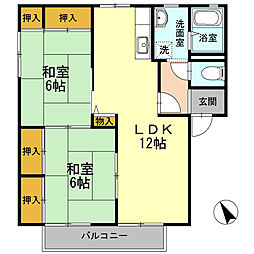 ディアス池田　A棟 2階2LDKの間取り