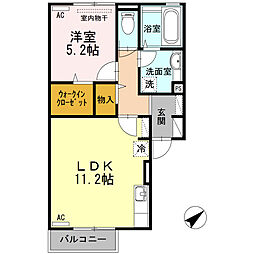 リッチジャスミン 2階1LDKの間取り
