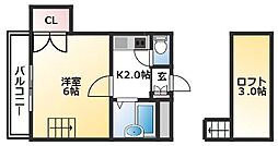 ＳＴハウスII 2階1Kの間取り
