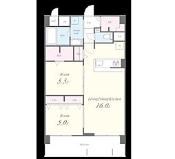 エクセルハイム東灘 4階2LDKの間取り