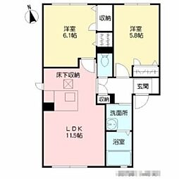 メゾン・シャレマレーア　Ａ棟 1階2LDKの間取り