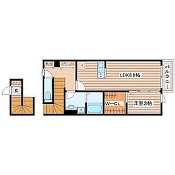 シャンテ富沢 2階1LDKの間取り