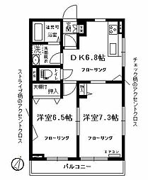 コートアダージオＡ棟 1階2DKの間取り