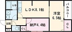 セジュール堺東 1階2LDKの間取り