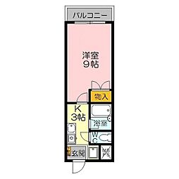 三記マンション灘 3階1Kの間取り