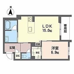 アルフラット　オリーブ 1階1LDKの間取り