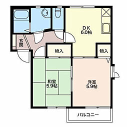 アルコバレーノI　Ａ 2階2DKの間取り
