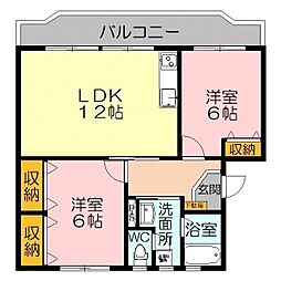 久埜マンション2号棟 3階2LDKの間取り