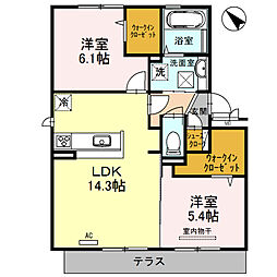 ルーチェ中百舌鳥　A棟 2階2LDKの間取り