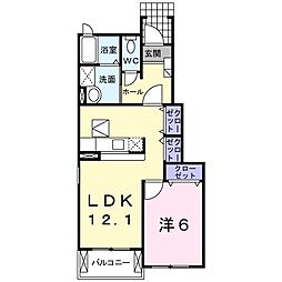 プラシ−ド・フィルI 1階1LDKの間取り