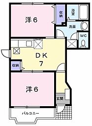 グロースベルクＢ 1階2DKの間取り