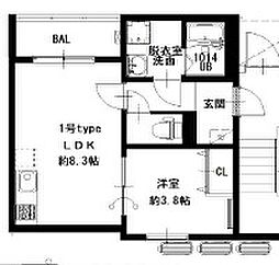 神鉄有馬線 鈴蘭台駅 徒歩6分の賃貸アパート 2階1LDKの間取り