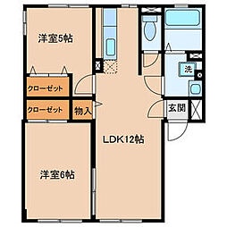 メゾンドレトアA棟B棟 1階2LDKの間取り