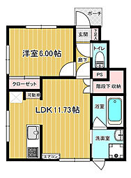 グランデドゥ 1階1LDKの間取り