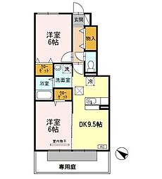 ディアコート 1階2DKの間取り