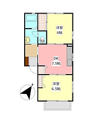 カーサＫ・Ｈ 2階2DKの間取り