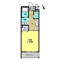 クオーレ福沢町 1階1Kの間取り