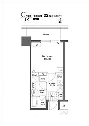 プライムアーバン初台 5階1Kの間取り